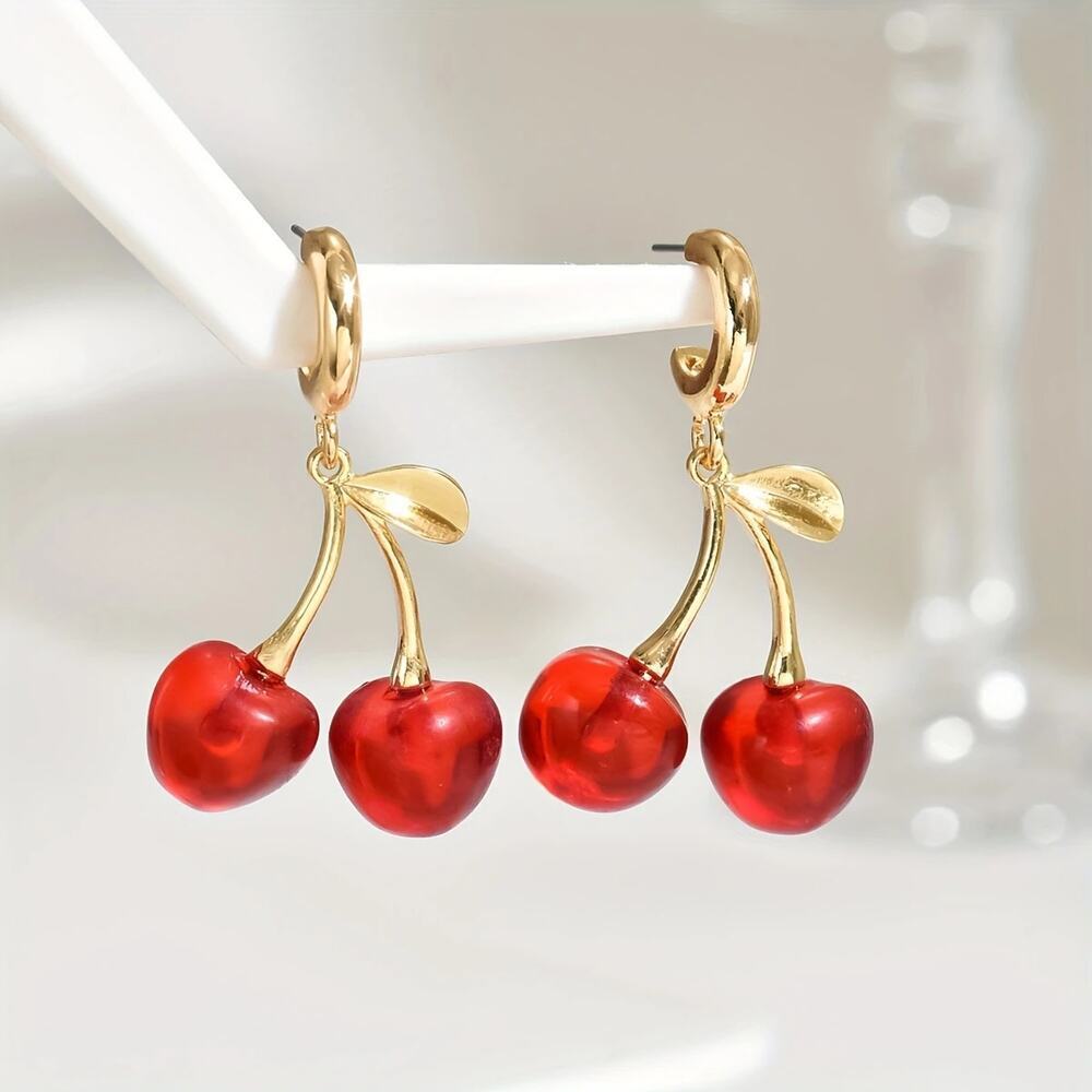 NEW Cherry Stud Earrings, Cherry Jewelry, Cherry Bomb Earrings, Y2k Jewelry - Picture 3 of 4